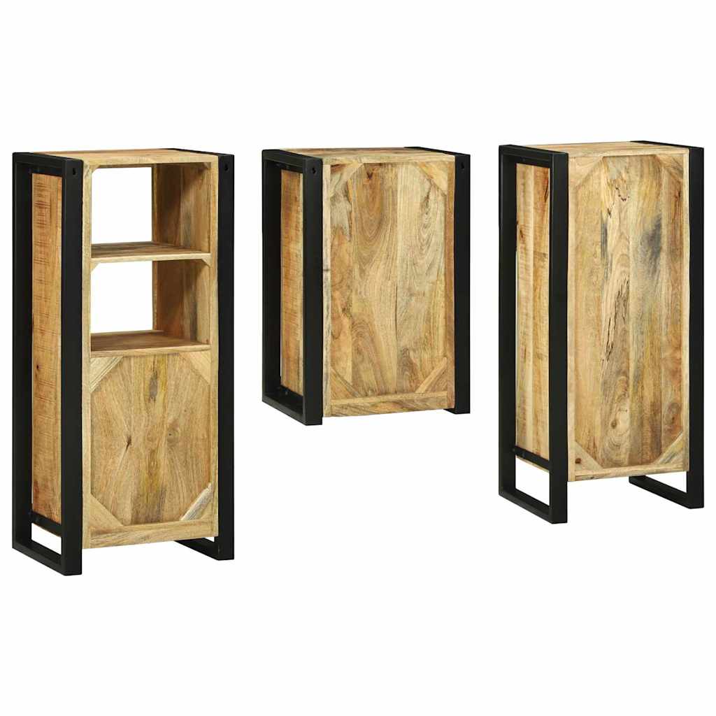 Bathroom Furniture Set with Door 3 pcs Brown Solid Mango Wood