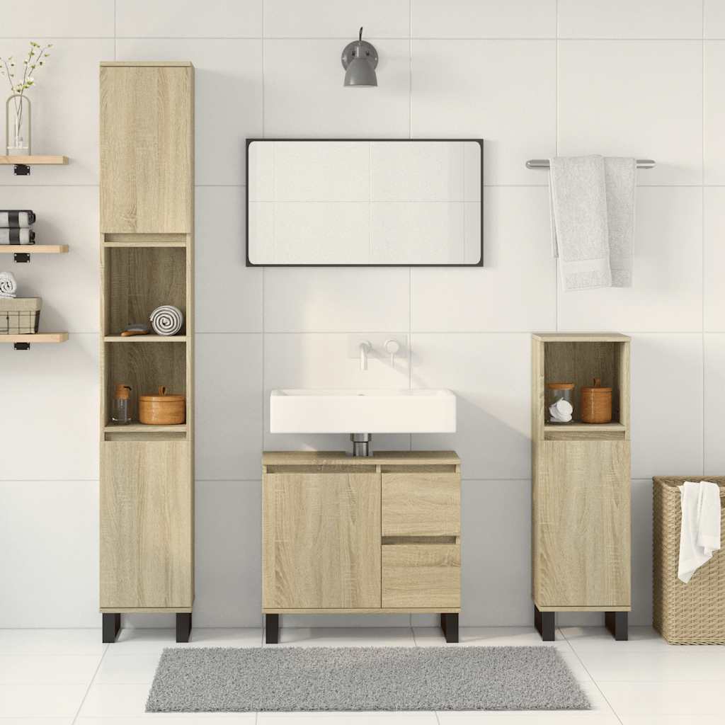 3 Piece Bathroom Furniture Set Sonoma Oak Engineered Wood