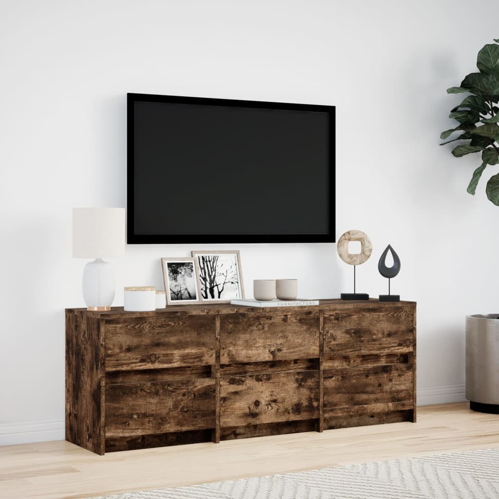 TV Cabinet with LED Smoked Oak 140x34x50 cm Engineered Wood