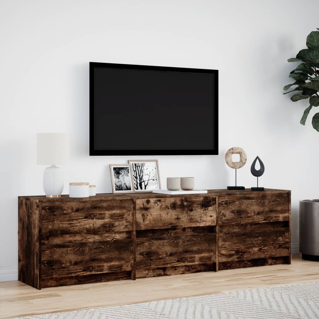 TV Cabinet with LED Smoked Oak 180x34x50 cm Engineered Wood