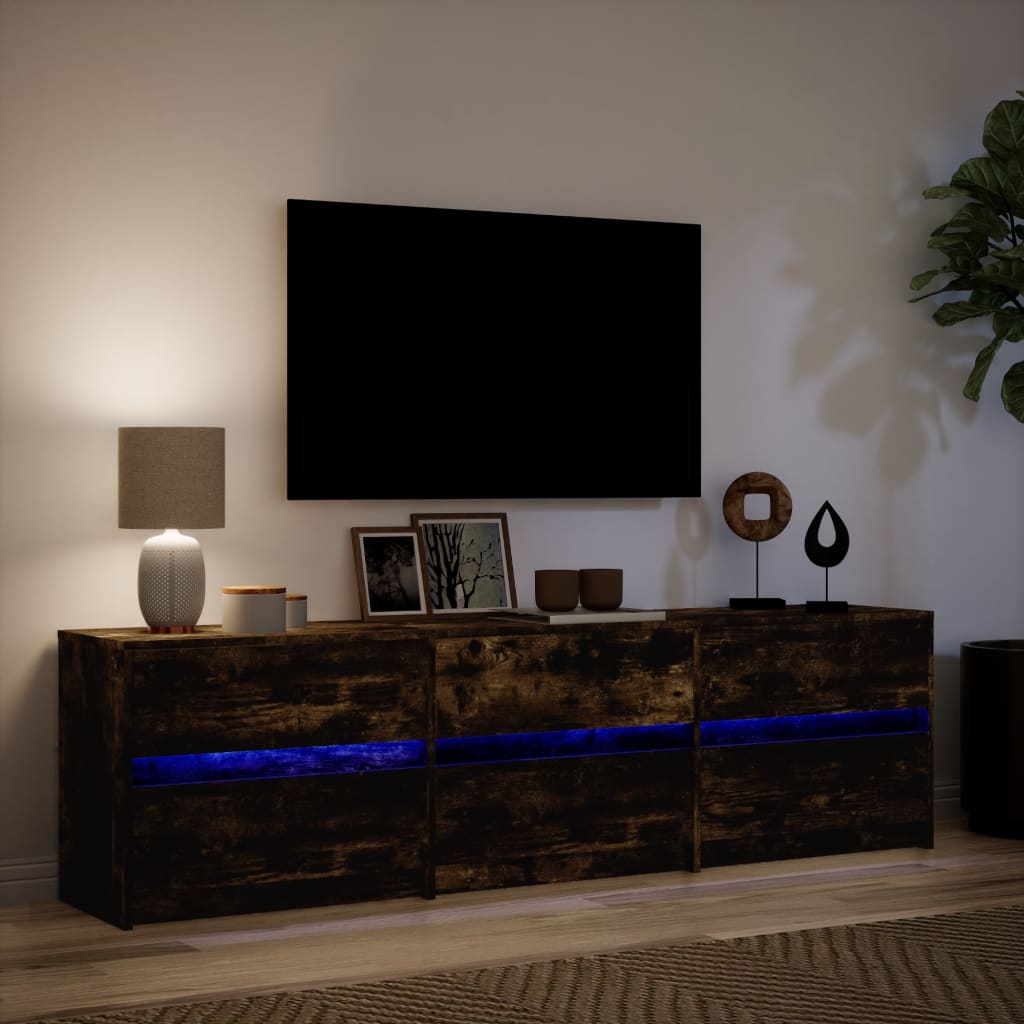 TV Cabinet with LED Smoked Oak 180x34x50 cm Engineered Wood