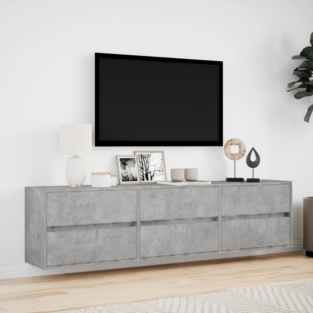 TV Wall Cabinet with LED Concrete Grey 180x31x45 cm