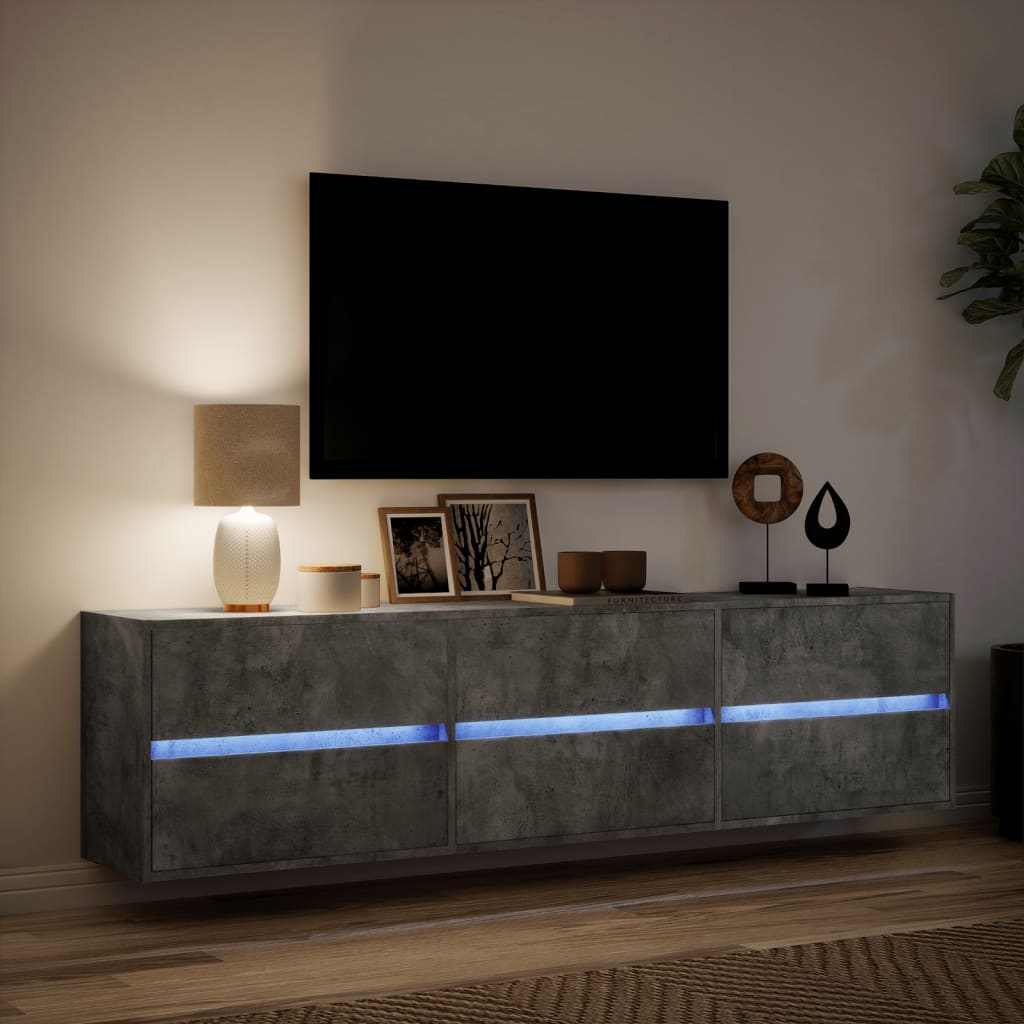 TV Wall Cabinet with LED Concrete Grey 180x31x45 cm