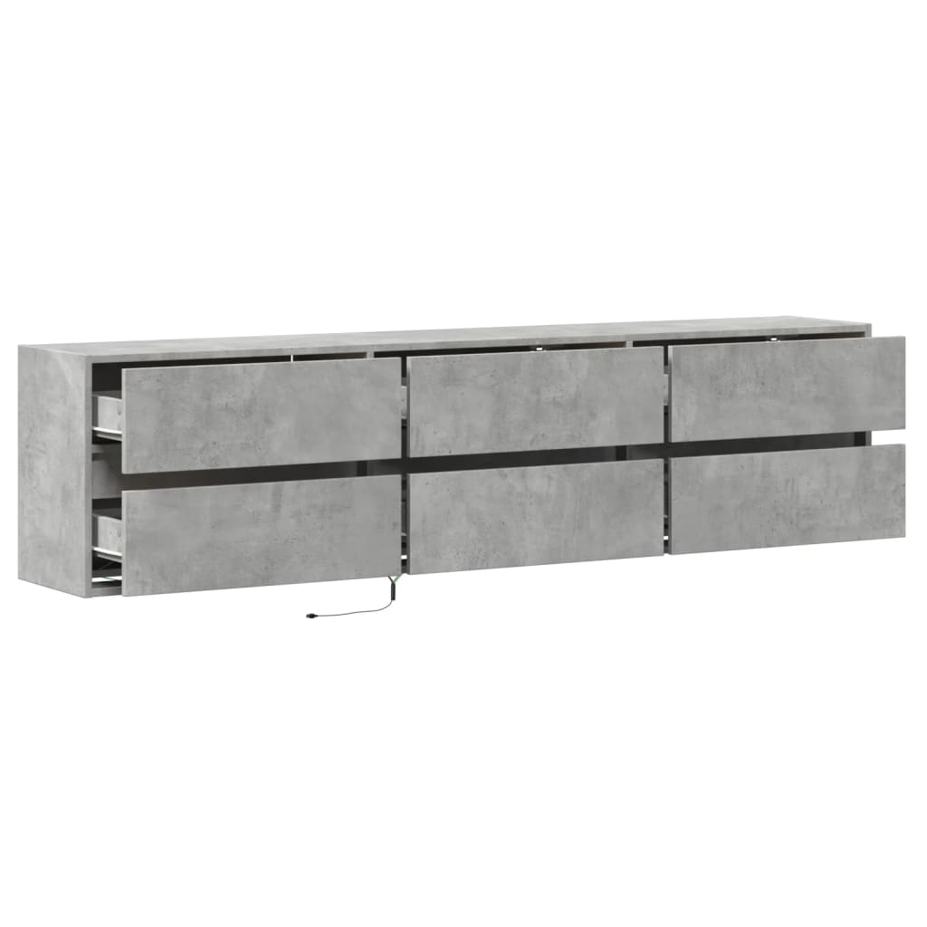 TV Wall Cabinet with LED Concrete Grey 180x31x45 cm