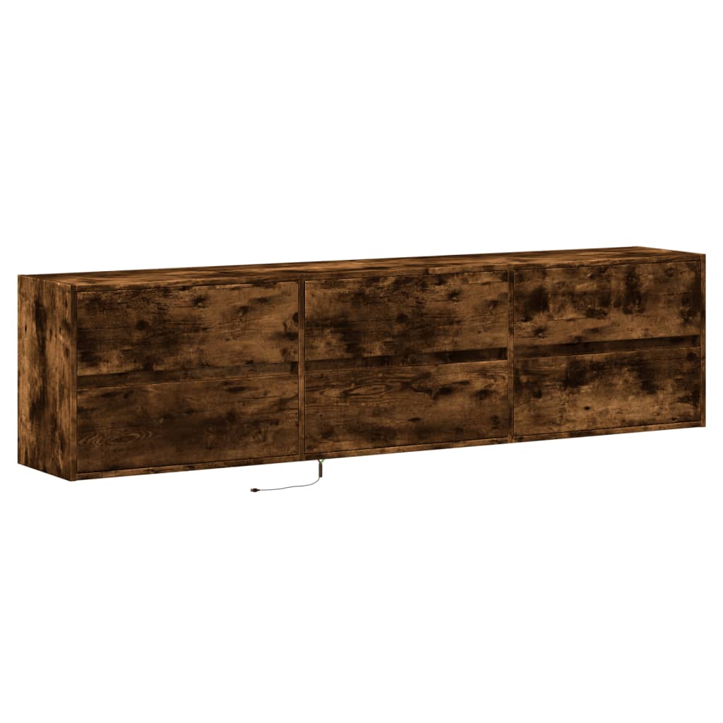 TV Wall Cabinet with LED Smoked Oak 180x31x45 cm
