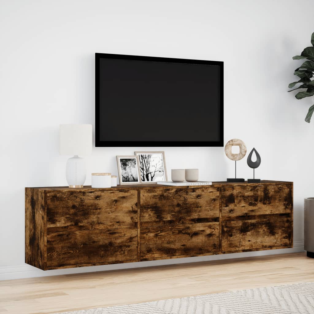 TV Wall Cabinet with LED Smoked Oak 180x31x45 cm