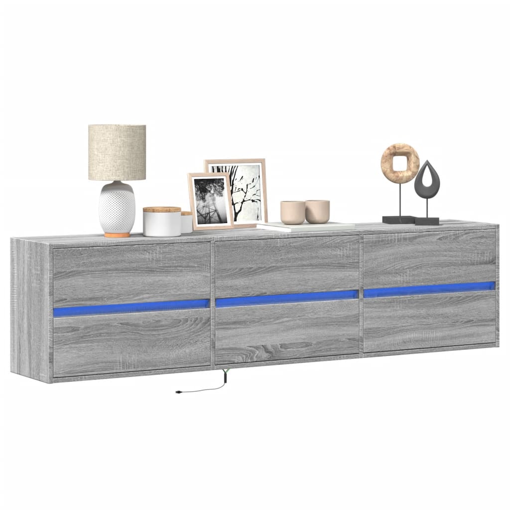 TV Wall Cabinet with LED Grey Sonoma 180x31x45 cm