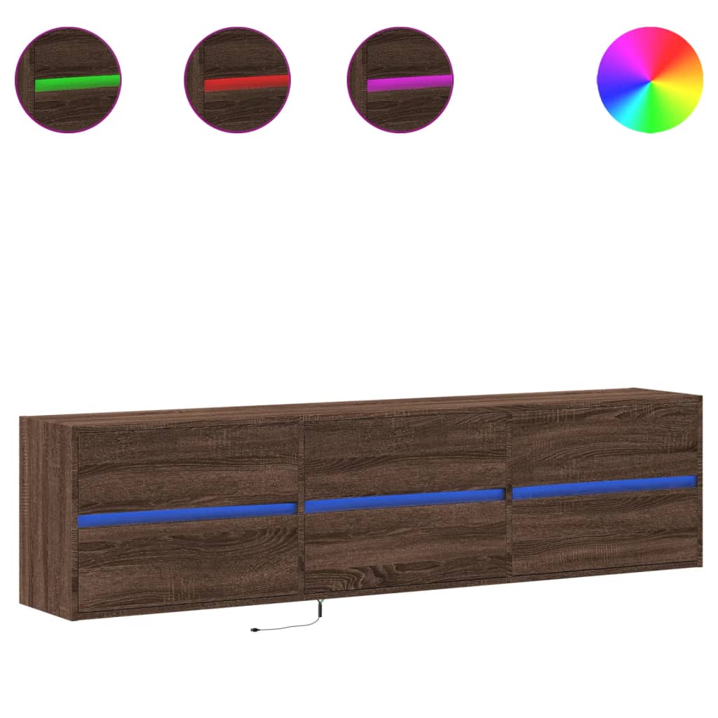 TV Wall Cabinet with LED Brown Oak 180x31x45 cm