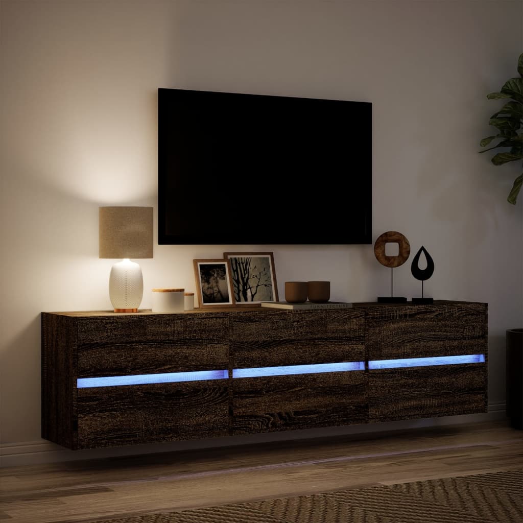 TV Wall Cabinet with LED Brown Oak 180x31x45 cm