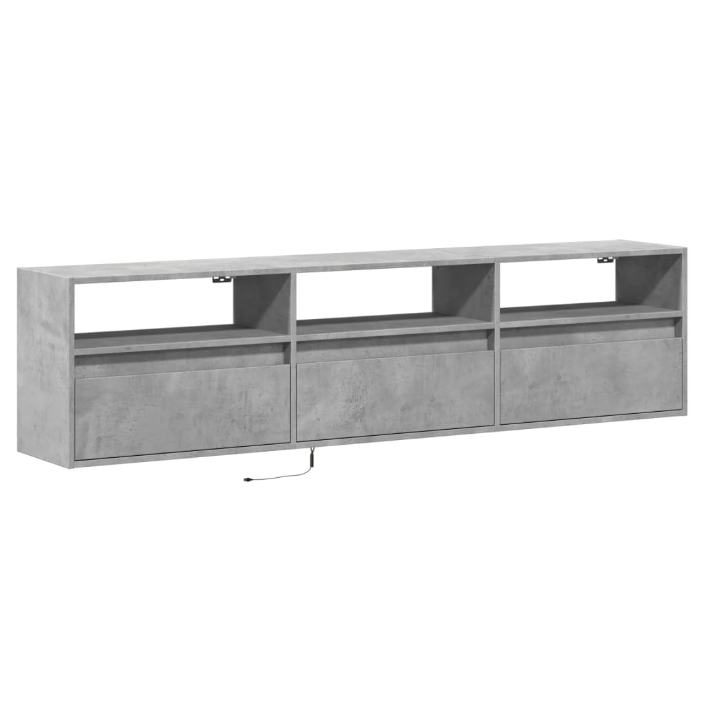 TV Wall Cabinet with LED Concrete Grey 180x31x45 cm