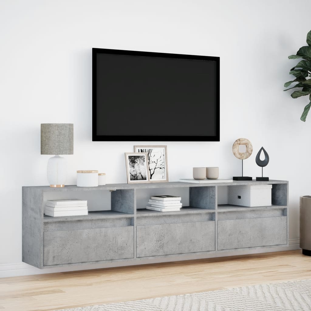 TV Wall Cabinet with LED Concrete Grey 180x31x45 cm
