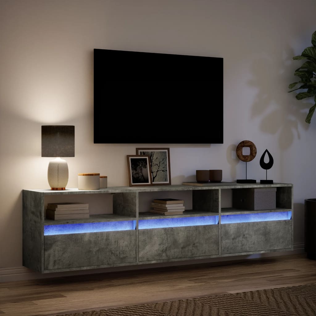 TV Wall Cabinet with LED Concrete Grey 180x31x45 cm