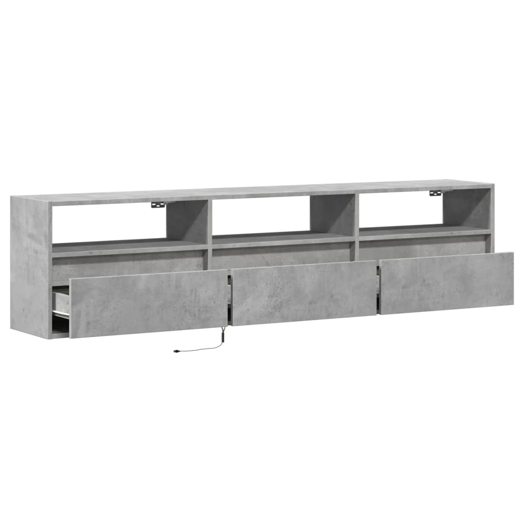 TV Wall Cabinet with LED Concrete Grey 180x31x45 cm