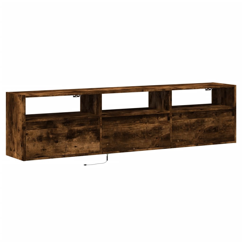 TV Wall Cabinet with LED Smoked Oak 180x31x45 cm