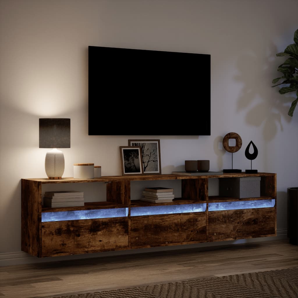 TV Wall Cabinet with LED Smoked Oak 180x31x45 cm