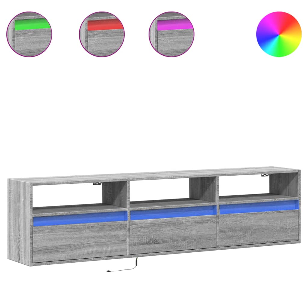 TV Wall Cabinet with LED Grey Sonoma 180x31x45 cm