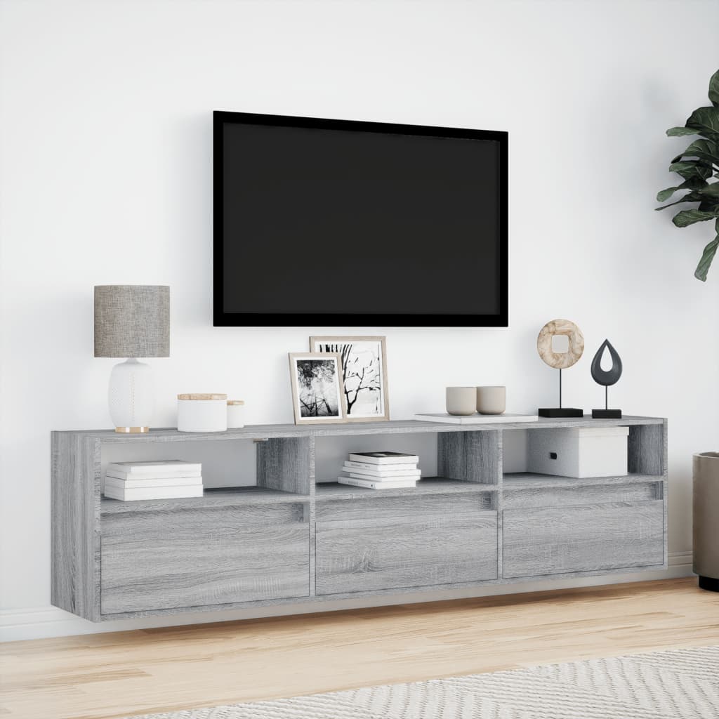 TV Wall Cabinet with LED Grey Sonoma 180x31x45 cm