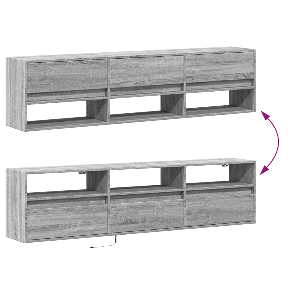 TV Wall Cabinet with LED Grey Sonoma 180x31x45 cm