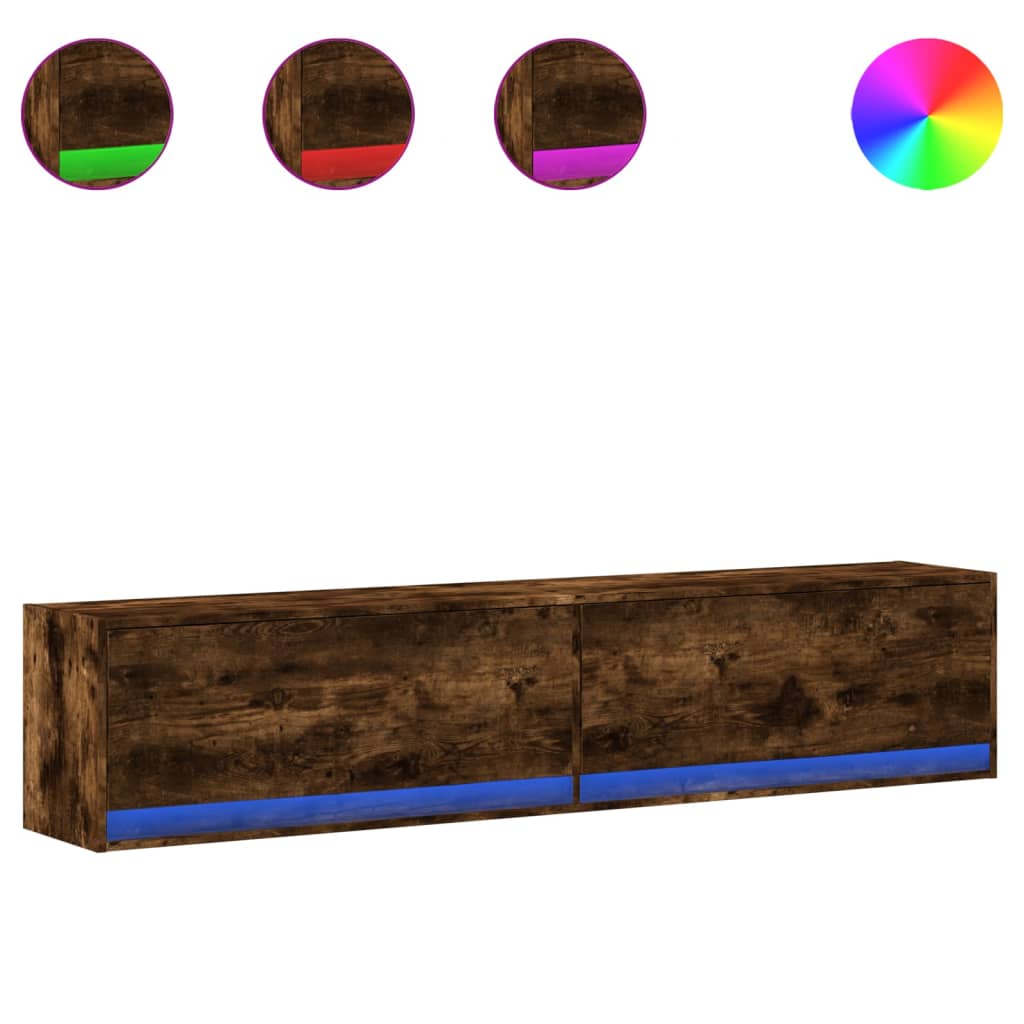 TV Wall Cabinet with LED Smoked Oak 180x31x38 cm