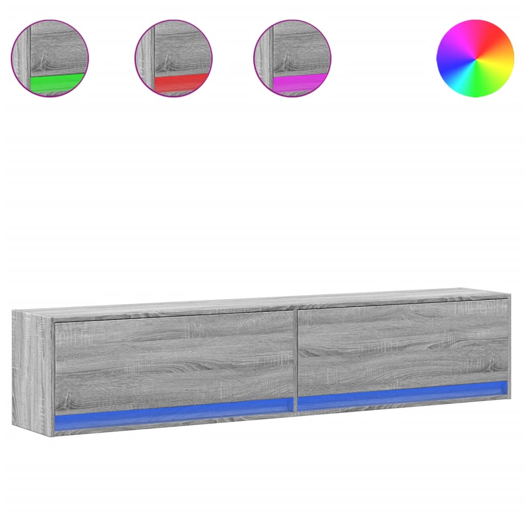 TV Wall Cabinet with LED Grey Sonoma 180x31x38 cm