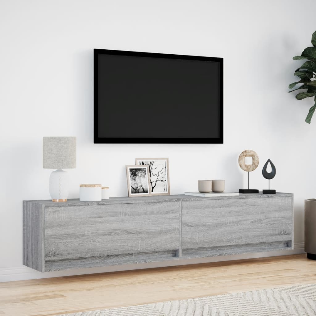 TV Wall Cabinet with LED Grey Sonoma 180x31x38 cm
