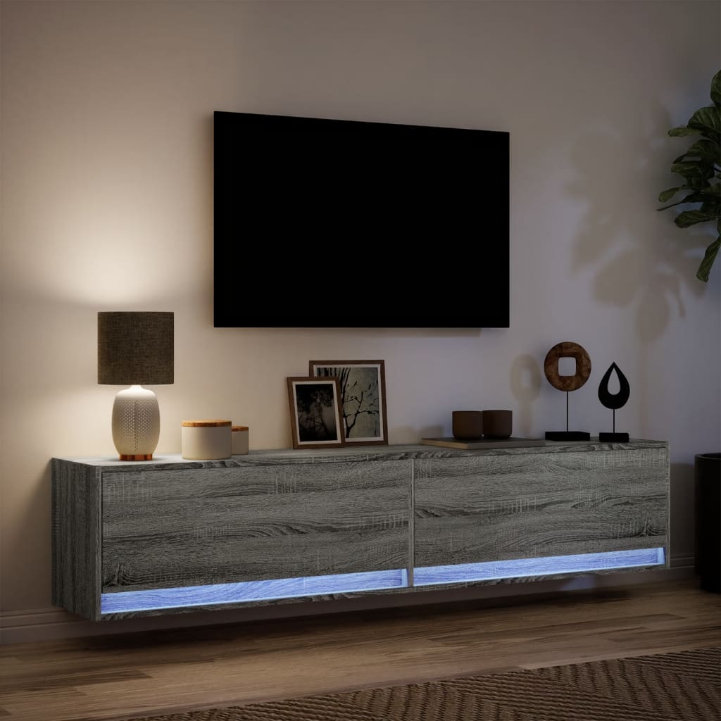 TV Wall Cabinet with LED Grey Sonoma 180x31x38 cm