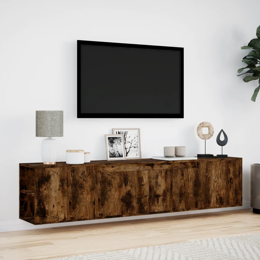 TV Wall Cabinet with LED Smoked Oak 180x31x39.5 cm