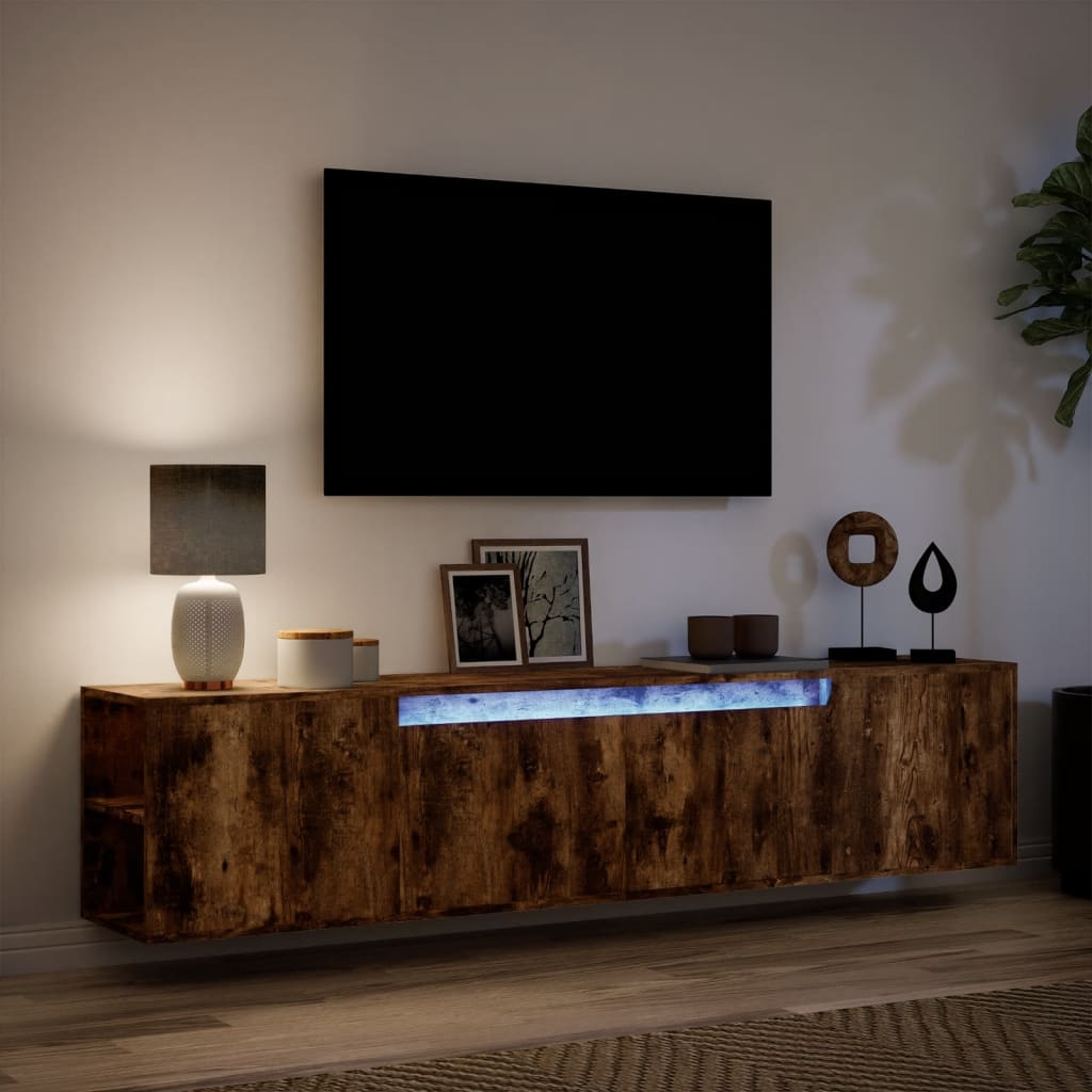 TV Wall Cabinet with LED Smoked Oak 180x31x39.5 cm