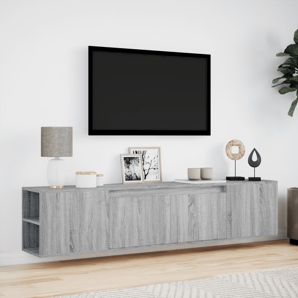 TV Wall Cabinet with LED Grey Sonoma 180x31x39.5 cm