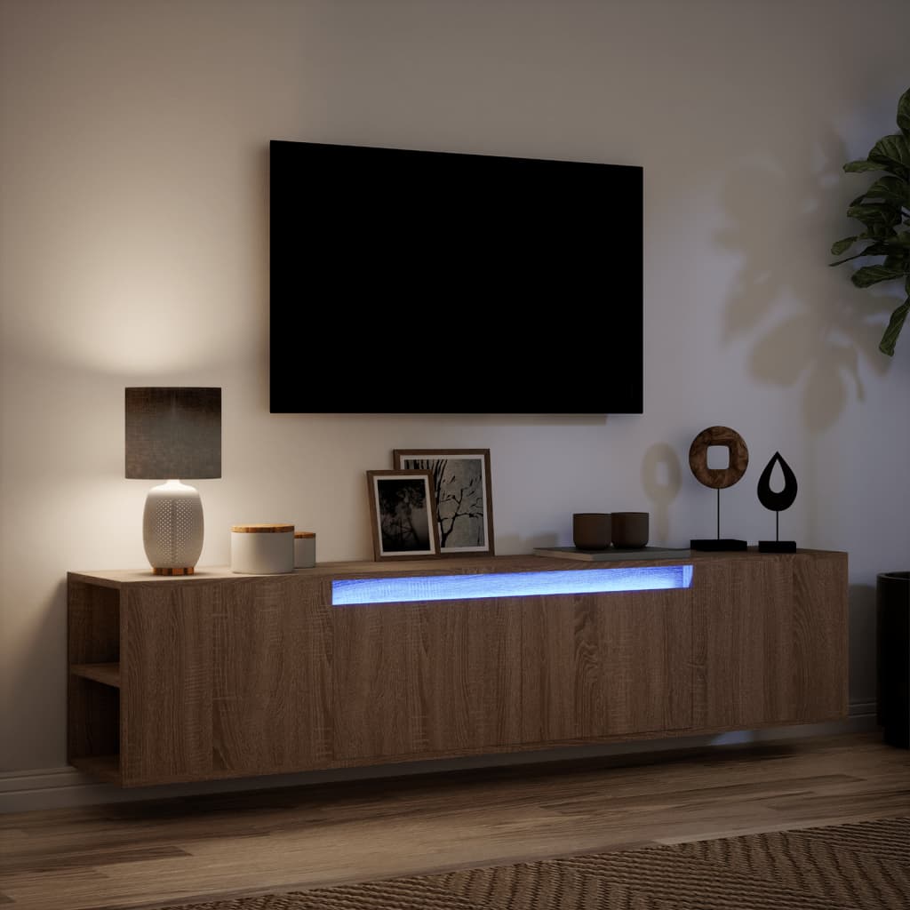 TV Wall Cabinet with LED Brown Oak 180x31x39.5 cm