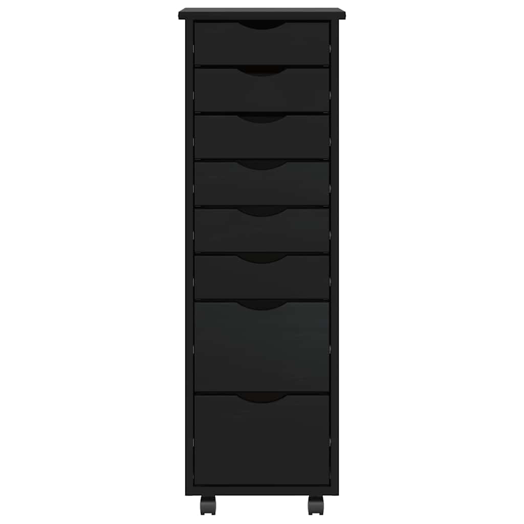 Rolling Cabinet with Drawers MOSS Black Solid Wood Pine