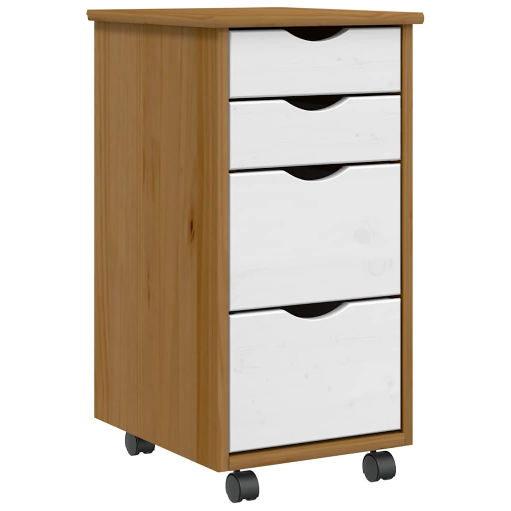 Rolling Cabinet with Drawers MOSS Honey Brown Solid Wood Pine