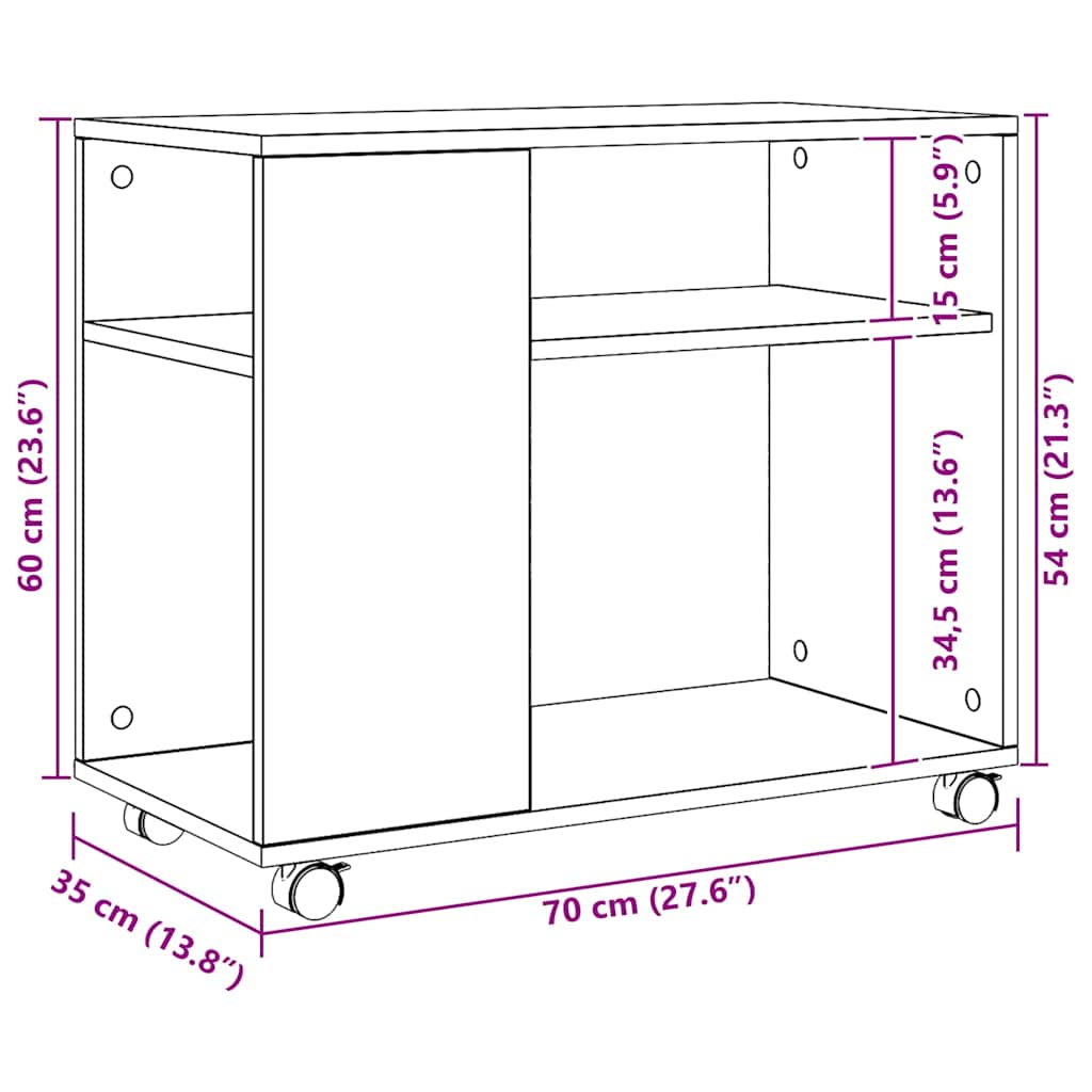 Side Table with Wheels Artisian Oak 70x35x60 cm Engineered Wood