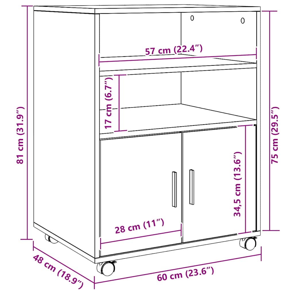 Rolling Cabinet Artisian Oak 60x48x81 cm Engineered Wood