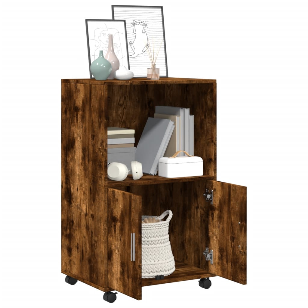 Rolling Cabinet Smoked Oak 55x40x91 cm Engineered Wood