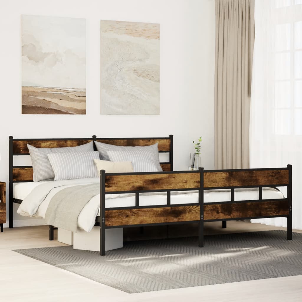 Metal Bed Frame without Mattress Smoked Oak 200x200 cm