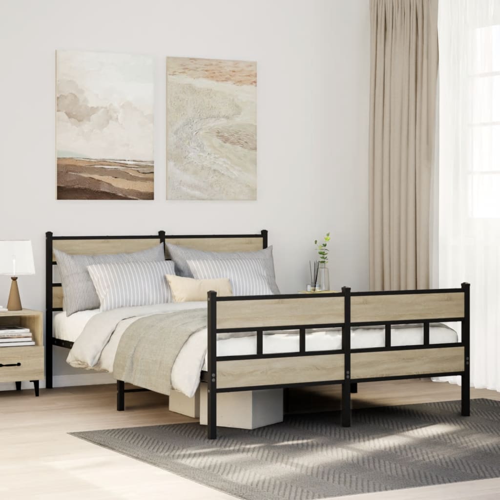 Metal Bed Frame without Mattress Sonoma Oak 160x200 cm