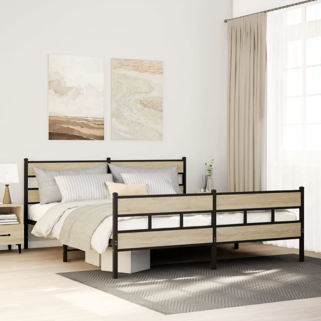Metal Bed Frame without Mattress Sonoma Oak 183x213 cm