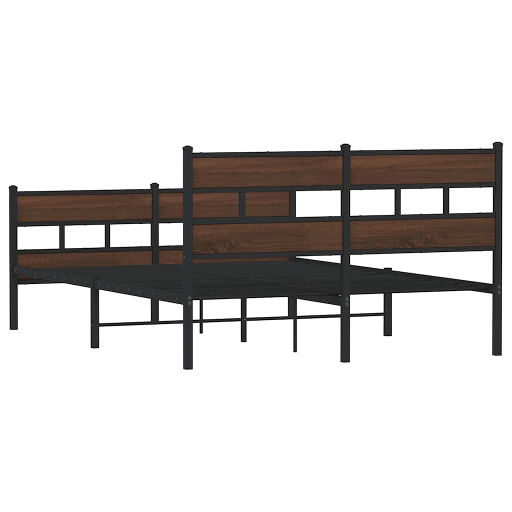 Metal Bed Frame without Mattress Brown Oak 160x200 cm