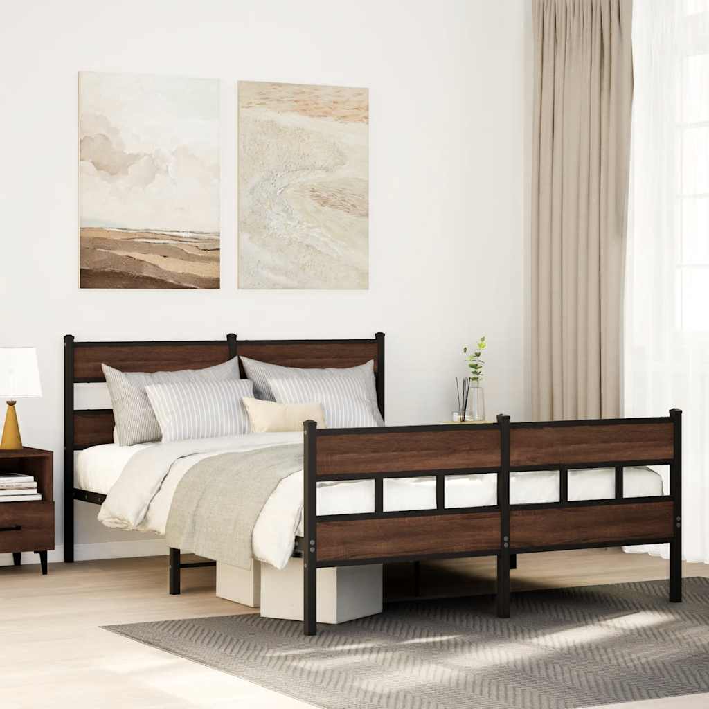 Metal Bed Frame without Mattress Brown Oak 160x200 cm