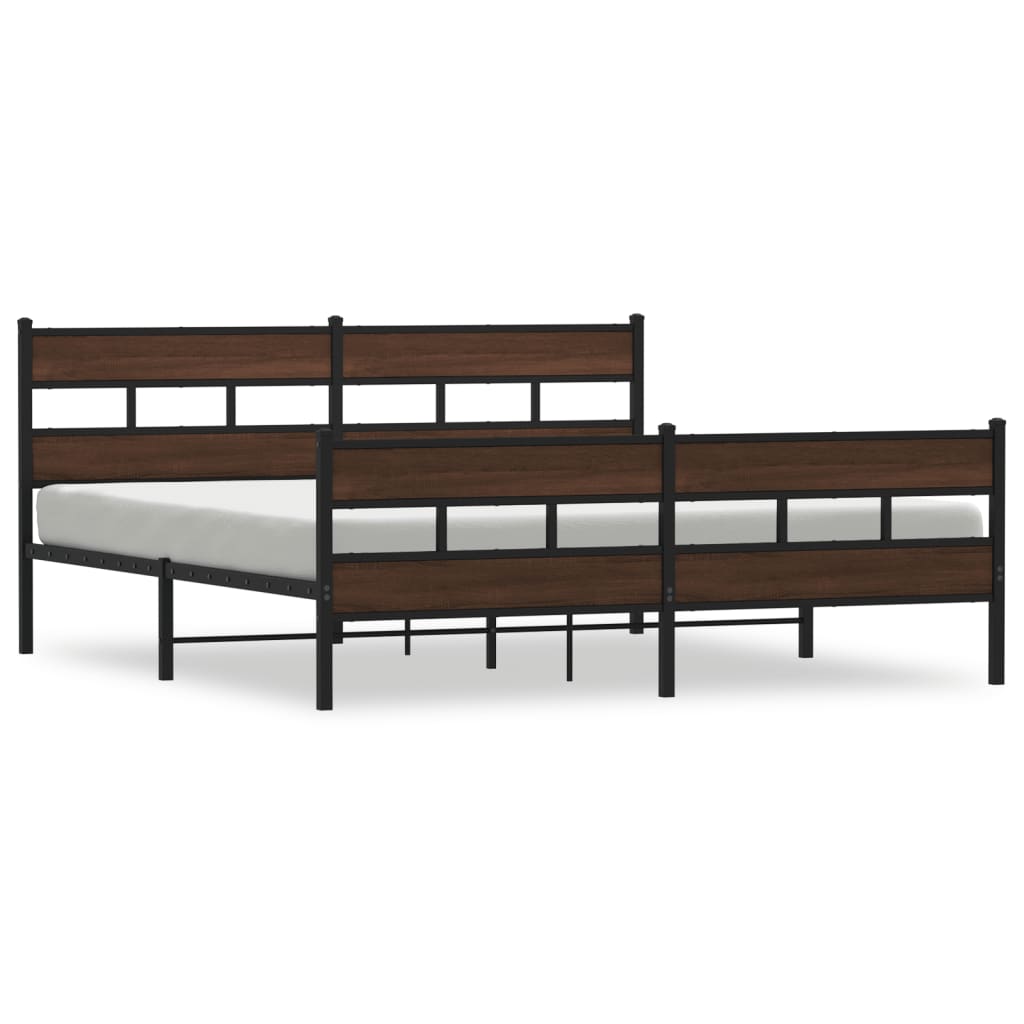 Metal Bed Frame without Mattress Brown Oak 180x200 cm Super King