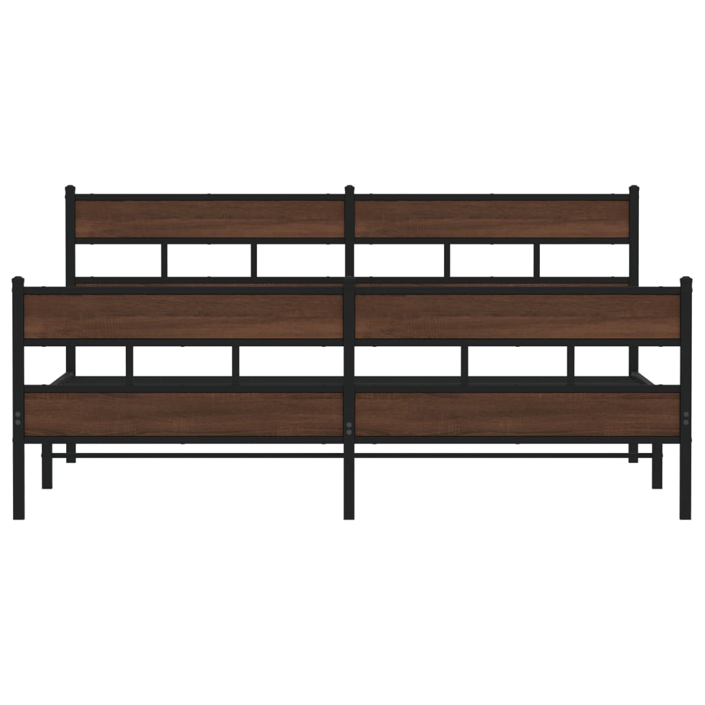 Metal Bed Frame without Mattress Brown Oak 180x200 cm Super King