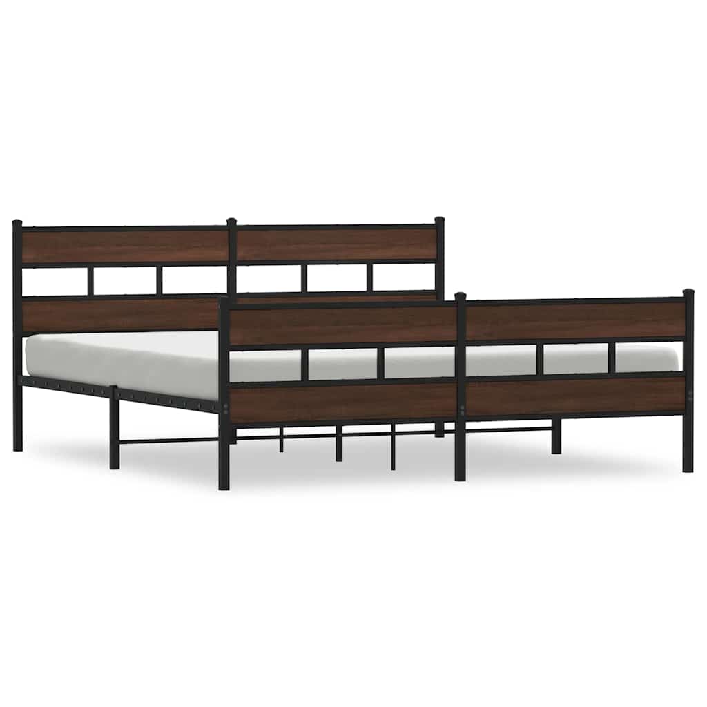 Metal Bed Frame without Mattress Brown Oak 183x213 cm