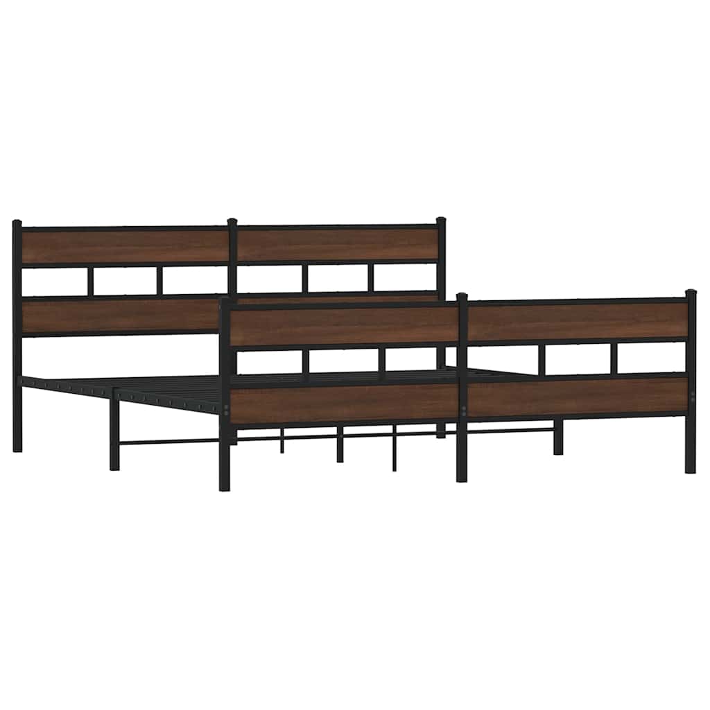 Metal Bed Frame without Mattress Brown Oak 183x213 cm