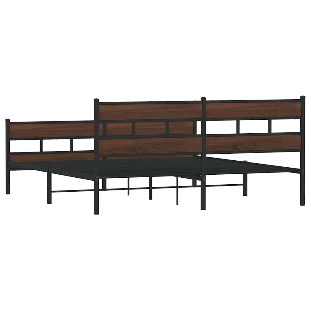 Metal Bed Frame without Mattress Brown Oak 183x213 cm