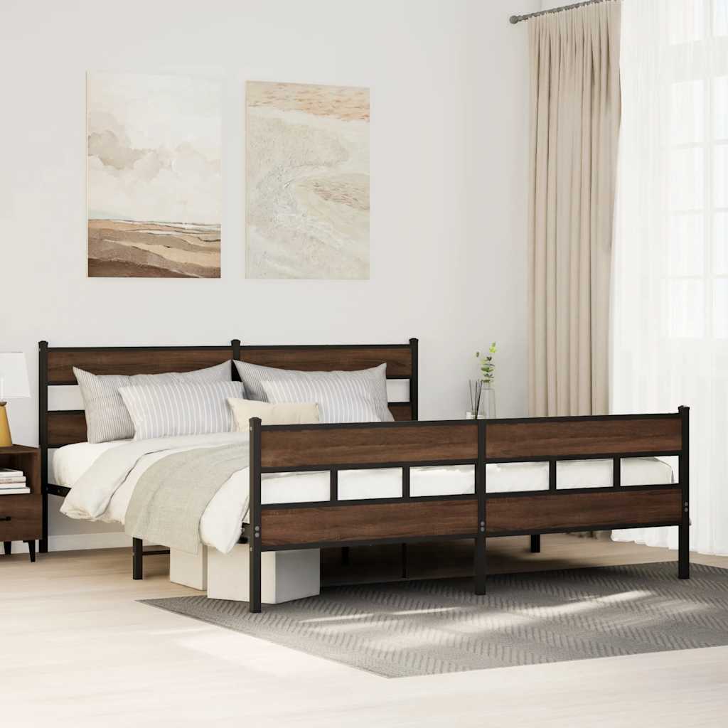 Metal Bed Frame without Mattress Brown Oak 183x213 cm