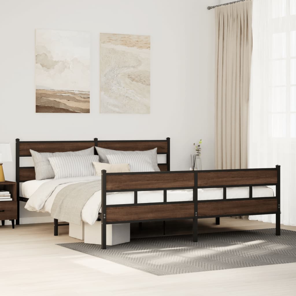 Metal Bed Frame without Mattress Brown Oak 193x203 cm