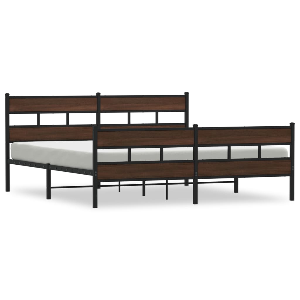 Metal Bed Frame without Mattress Brown Oak 200x200 cm