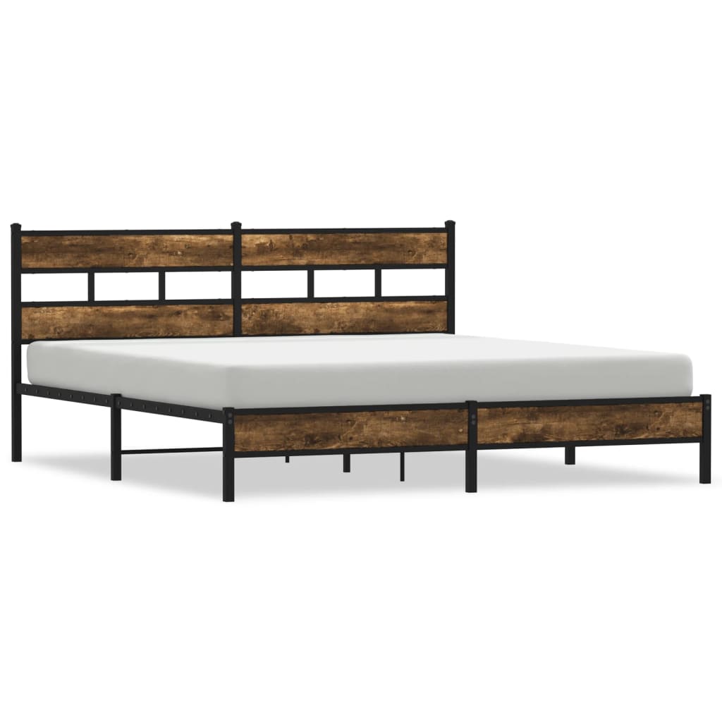 Metal Bed Frame without Mattress Smoked Oak 180x200 cm Super King