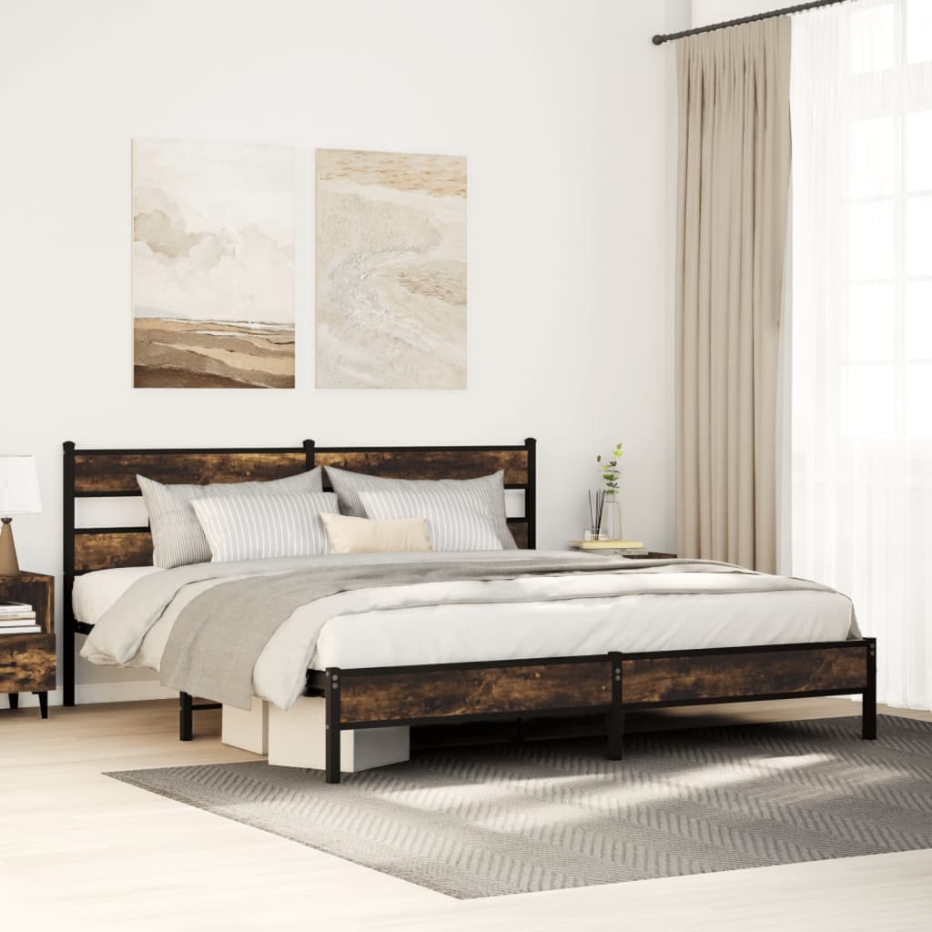 Metal Bed Frame without Mattress Smoked Oak 193x203 cm